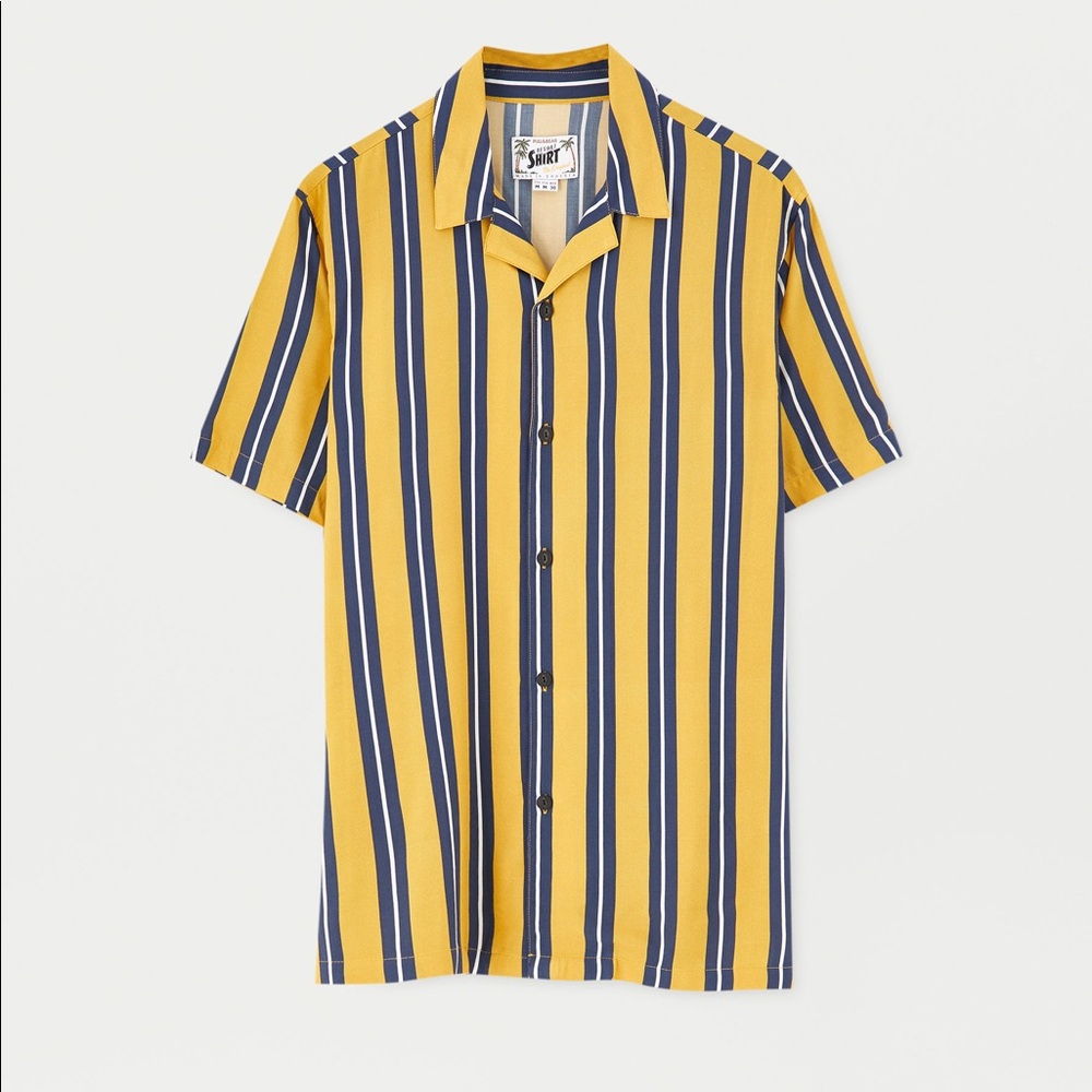 Pull&Bear Striped Rayon Button-up T-shirt